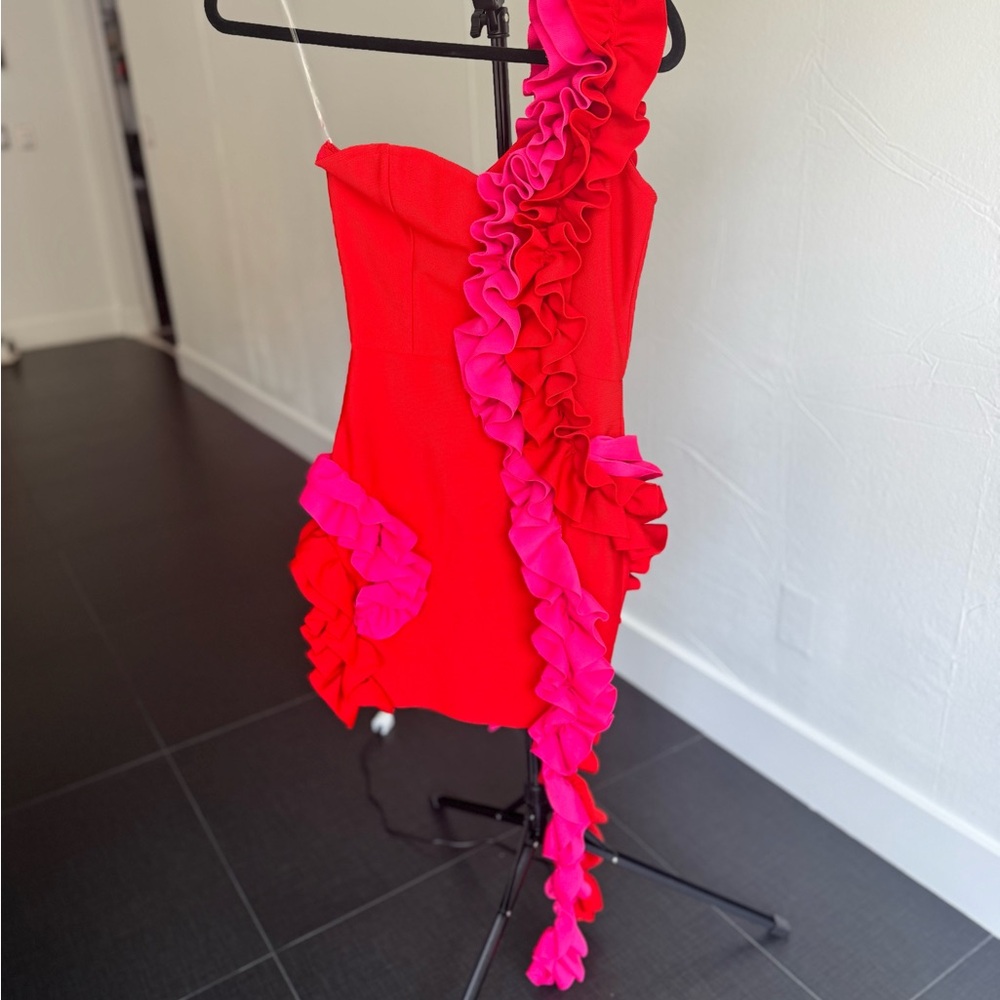 Red and Pink Ruffled Dress